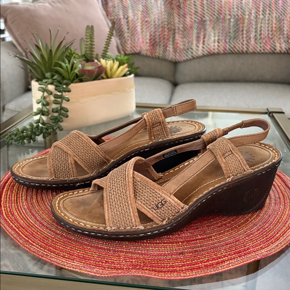 UGG Mayley Slingback Wedge Leather Sandal - Size 7